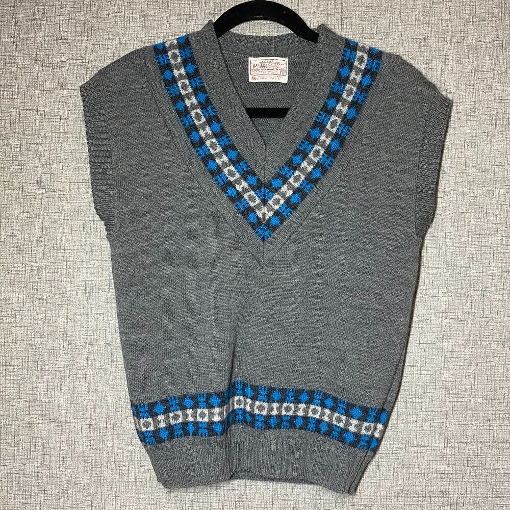 Vtg Pendleton Wool Vest Mens Small Gray VNeck Knit Sweater USA PreppyVarsity